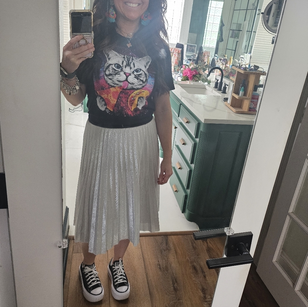 Metro Wear Shiny Silver A-Line Skirt